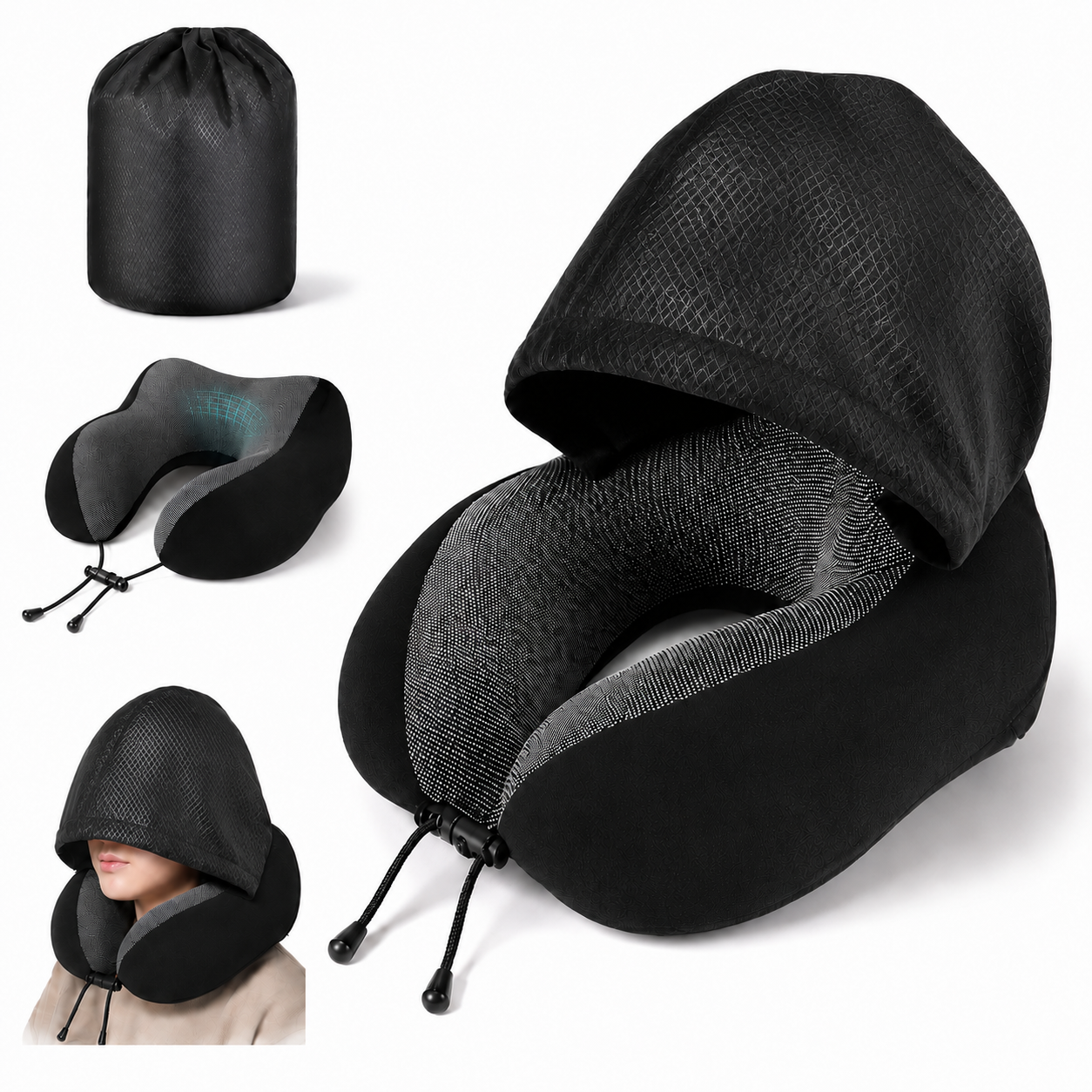 Almohada de viaje con capucha | Privacidad y cero interrupciones