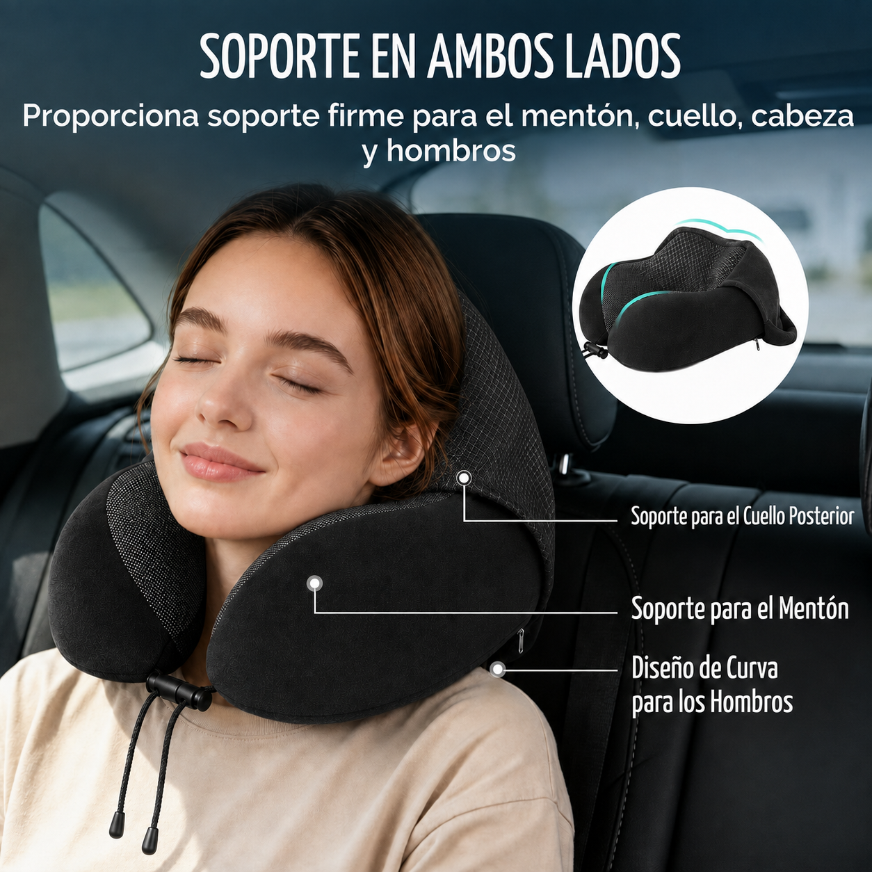Almohada de viaje con capucha | Privacidad y cero interrupciones