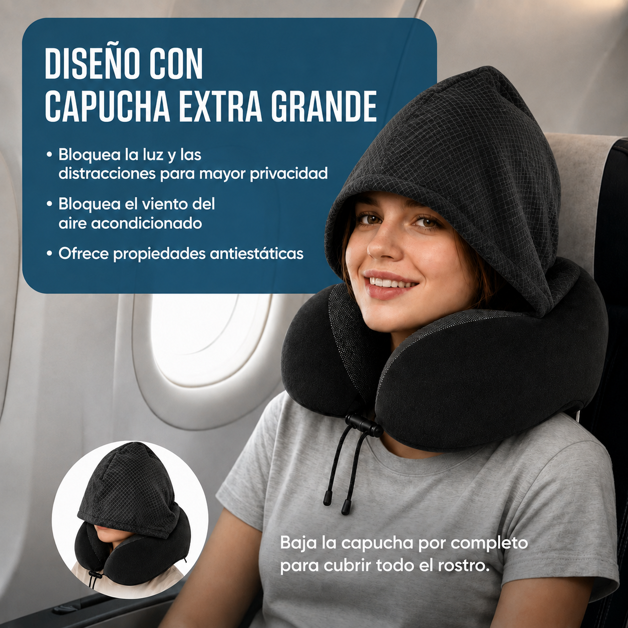 Almohada de viaje con capucha | Privacidad y cero interrupciones